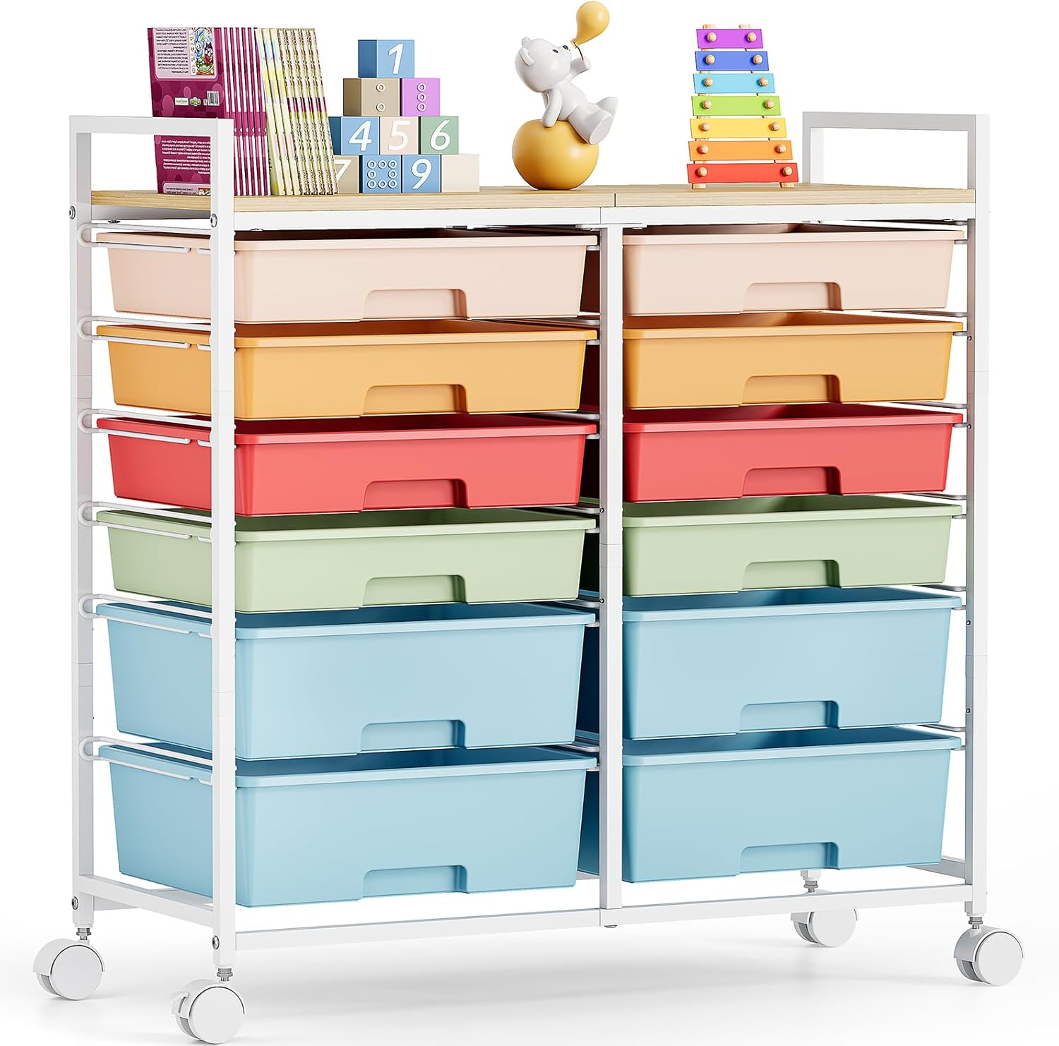 Office Supply Cart - 12개 서랍이 있는 롤링 수납 카트,
