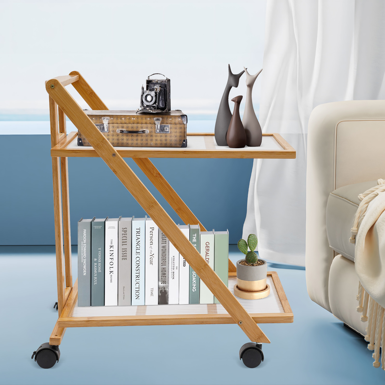 2단 접이식 대나무 수납 카트, 무소음 바퀴와 브레이크 - Office Supply Cart 리뷰 및 가격