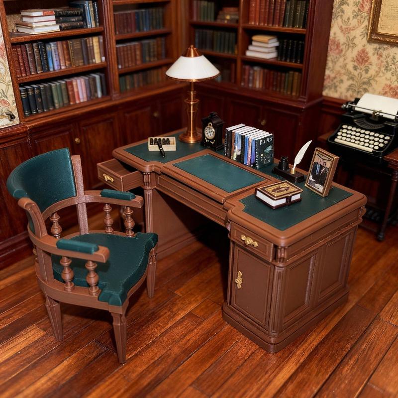 1:12 스케일 인형 집 미니 빈티지 사무실 책상 의자 - Office Furniture Set 리뷰 및 가격