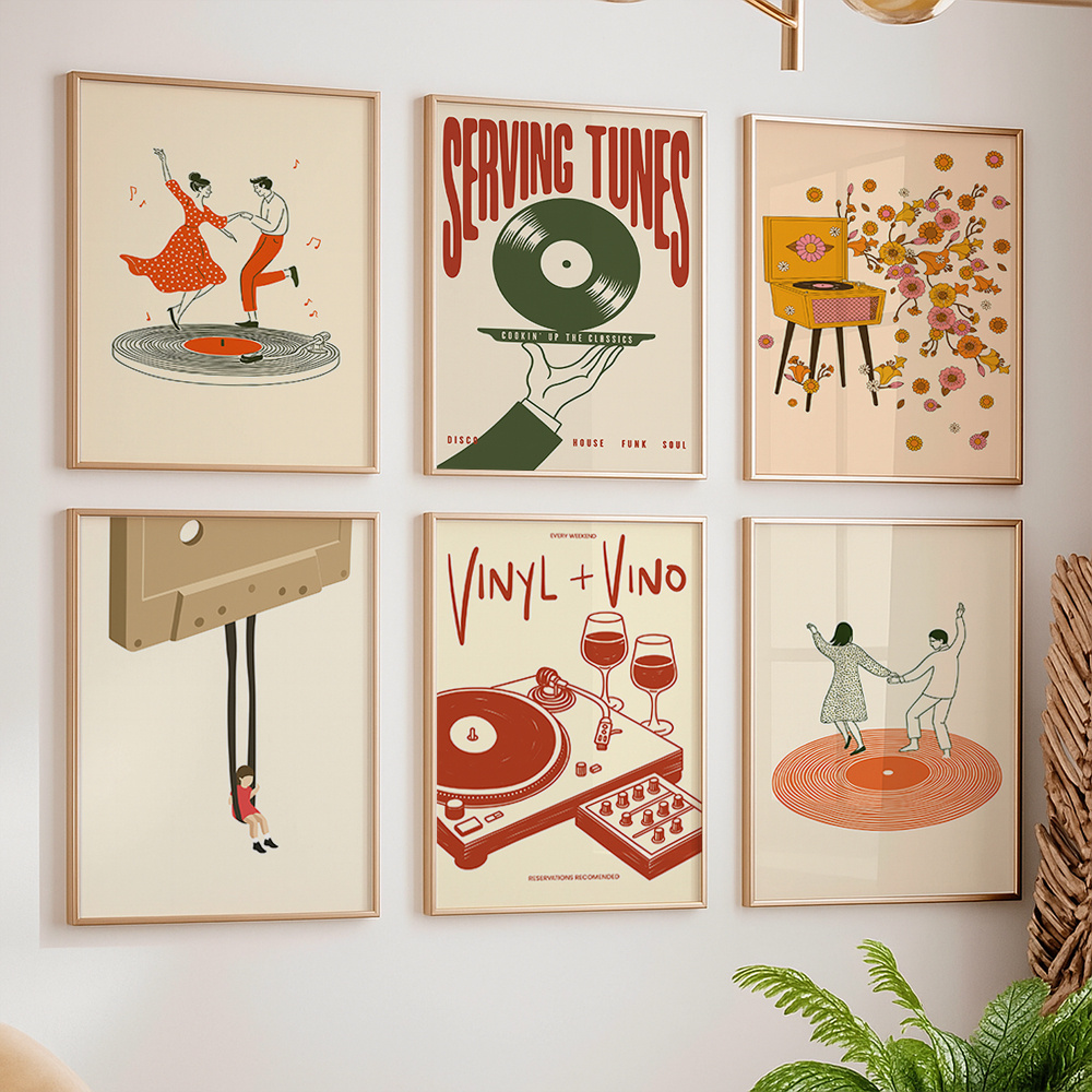 1pc 빈티지 음악 캔버스 포스터 프레임이 없는 레트로 - Office Furniture Home 리뷰 및 가격